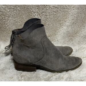 Lucky Brand Gray Ankle Boots Suede Leather Size 7M Back Zip Low Heel Boho City